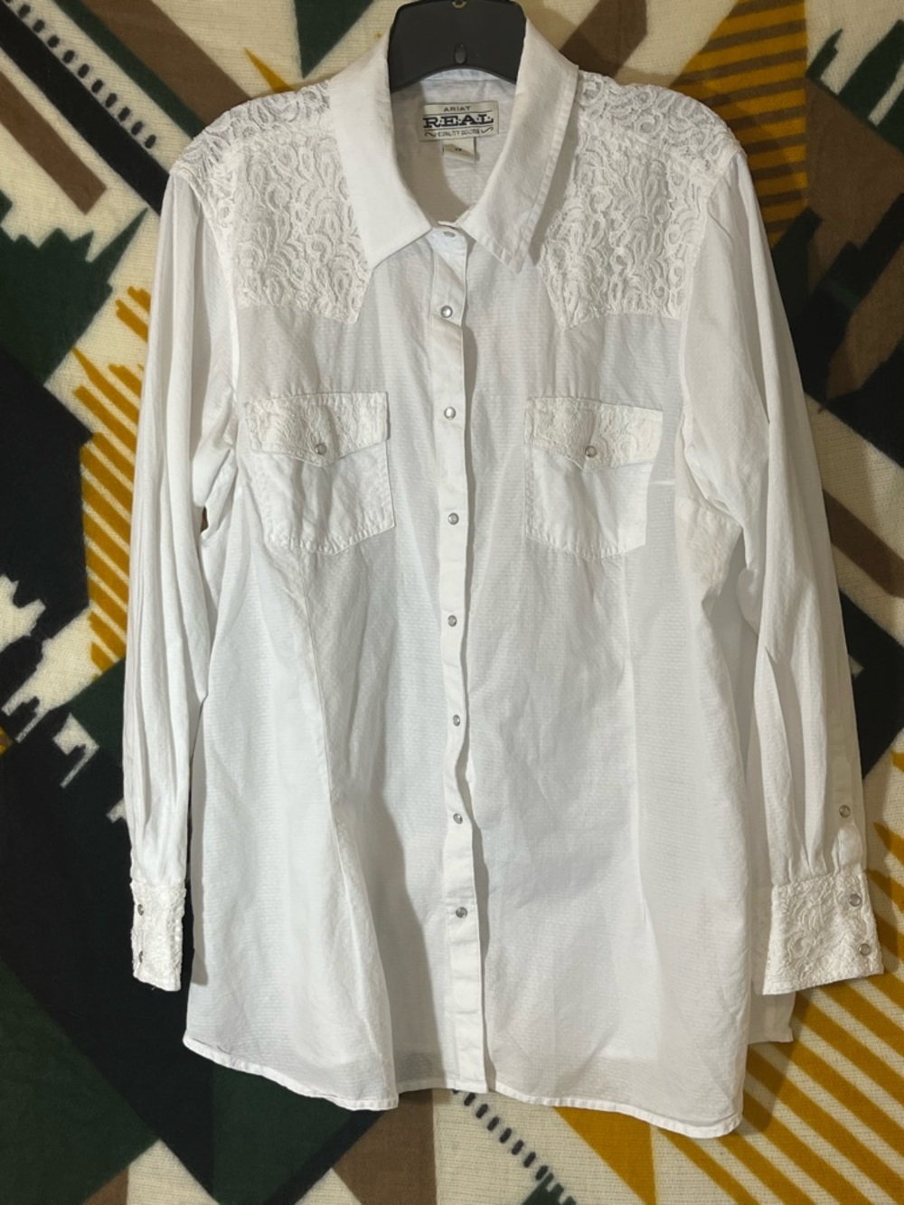 Ariat Long Sleeve Lace Top Women’s 2X 100% Cotton Pearl Snap Buttons Cowgirl